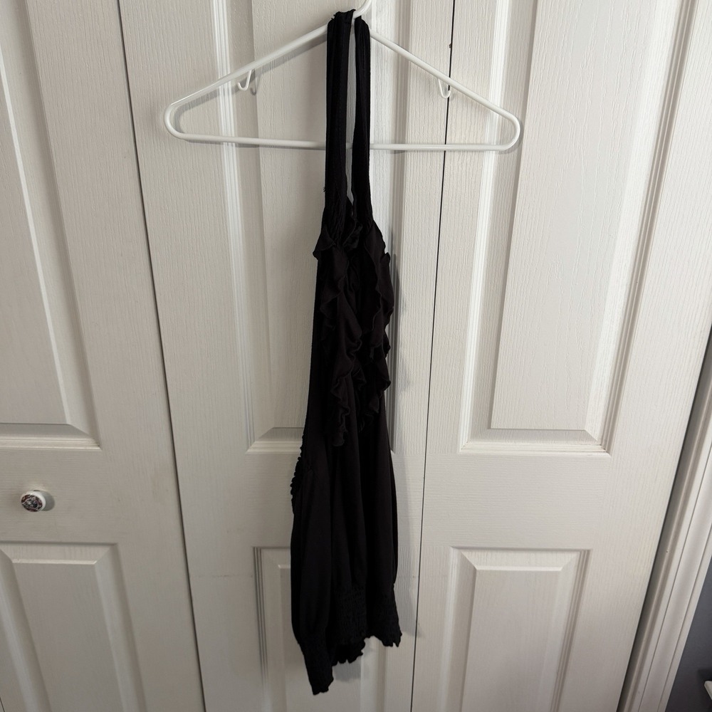 Boston Proper Black Ruffle Halter Top Women's Size Medium Preppy Boho Festival